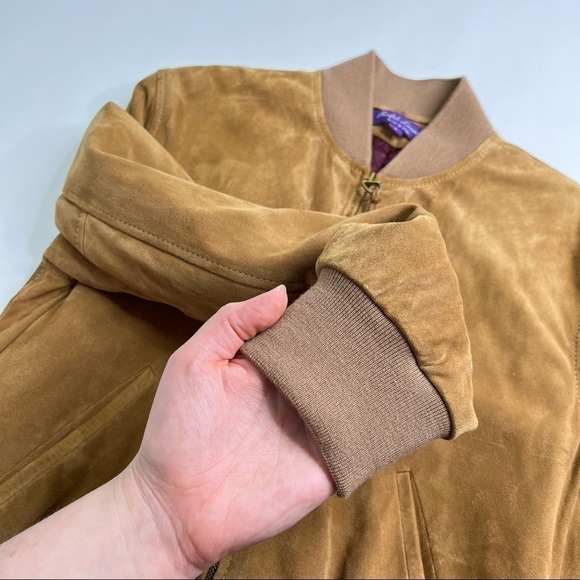 RALPH LAUREN Purple Label Wescott 100% Lamb Suede Camel Brown Bomber Soft Jacket - Picture 7 of 17